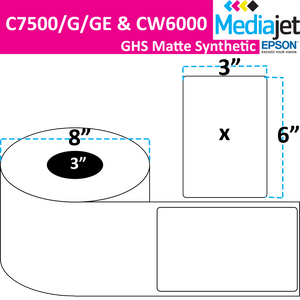 <strong>3" x 6"</strong><br>Die Cut GHS Matte Synthetic Inkjet Labels for Epson C7500/6000<br>(2 Rolls)