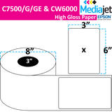3" x 6" Gloss Paper Inkjet Labels. 2 Rolls per Case. 900 Labels per Roll. 8" OD, 3" Core. No Perf. SKU: IJG-3-6-900-3NP