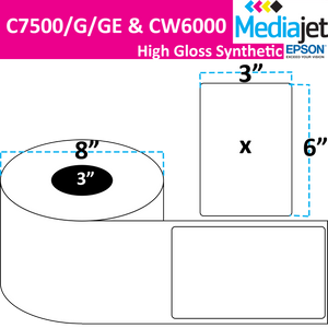 <strong>3" x 6"</strong><br>Die Cut High Gloss Synthetic Inkjet Labels for Epson C7500/6000<br>(2 Rolls)