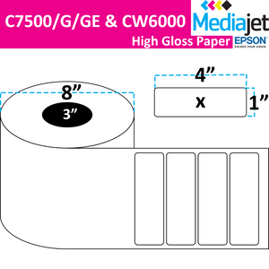 <strong>4" x 1"</strong><br>Die Cut High Gloss Paper Inkjet Labels for Epson C7500/6000<br>(2 Rolls)