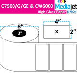4" x 2" Gloss Paper Inkjet Labels. 2 Rolls per Case. 2,750 Labels per Rolls. 8" OD, 3" Core. No Perf. SKU: IJG-4-2-2750-3NP
