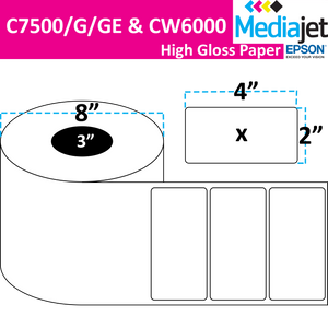 <strong>4" x 2"</strong><br>Die Cut High Gloss Paper Inkjet Labels for Epson C7500/6000<br>(2 Rolls)