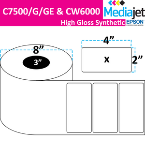 <strong>4" x 2"</strong><br>Die Cut High Gloss Synthetic Inkjet Labels for Epson C7500/6000<br>(2 Rolls)