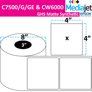 <strong>4" x 4"</strong><br> Die Cut GHS Matte Synthetic Inkjet Labels for Epson C7500/6000<br>(2 Rolls)