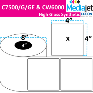 <strong>4" x 4"</strong><br> Die Cut High Gloss Synthetic Inkjet Labels for Epson C7500/6000<br>(2 Rolls)