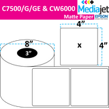 4" x 4" Matte Paper Inkjet Labels. 2 Rolls per Case. 1,250 Labels per Roll. 8" OD, 3" Core. No Perf. SKU: IJM-4-4-1250-3NP