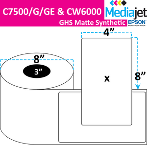 <strong>4" x 8"</strong><br>Die Cut GHS Matte Synthetic Inkjet Labels for Epson C7500/6000<br>(2 Rolls)