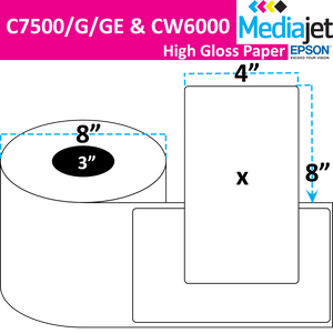 <strong>4" x 8"</strong><br>Die Cut High Gloss Paper Inkjet Labels for Epson C7500/6000<br>(2 Rolls)