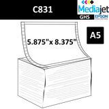 5.875" x 8.375" (A5) GHS Inkjet Labels for Epson C831, Pin Fed and Fan Folded