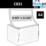 8.325" x 11.625" (A4) GHS / BS5609 Inkjet Labels,  Pin Fed and  Fan Folded. 1,000 per Case. Perfed. SKU: ISP-8325-11625-1000